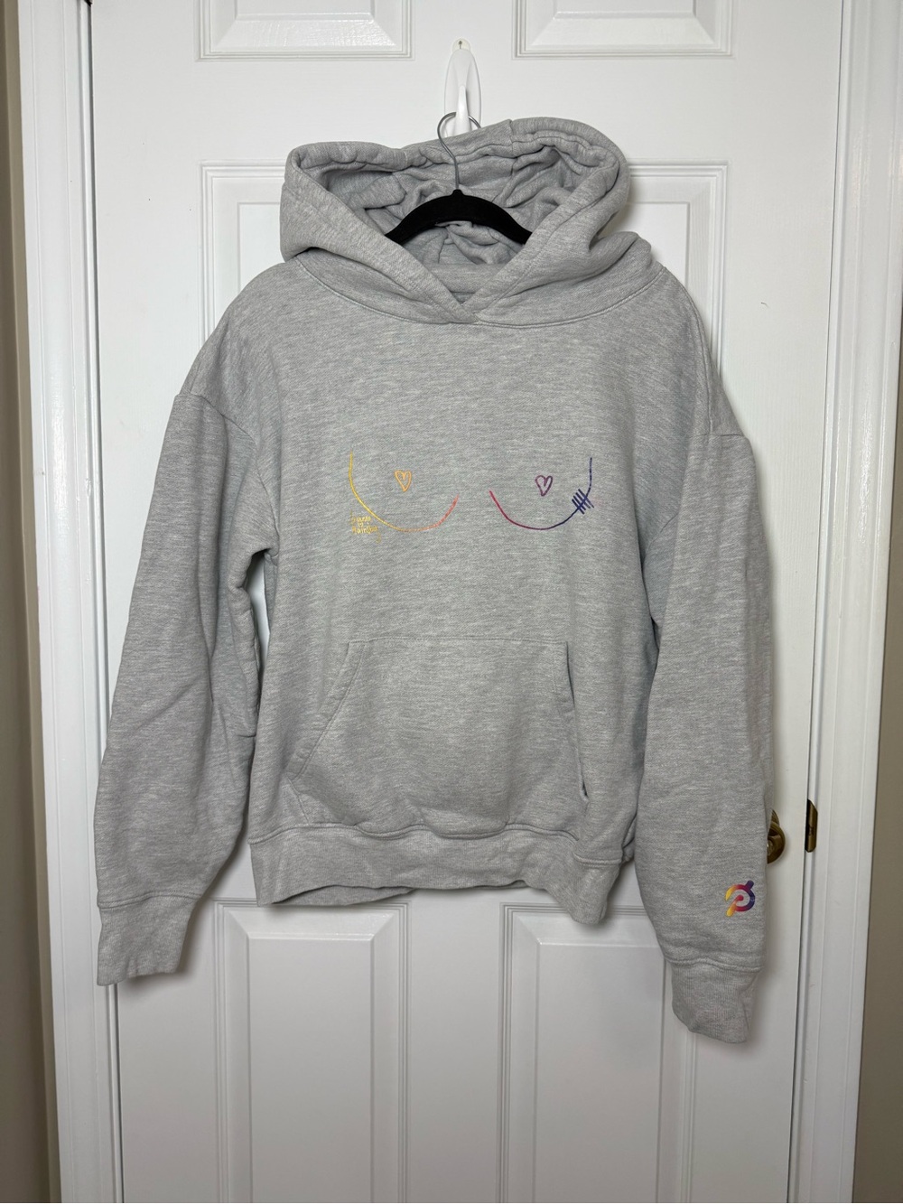 Peloton Limited Edition "Boob Check" Grey Hoodie Sweatshirt - Picture 2 of 10